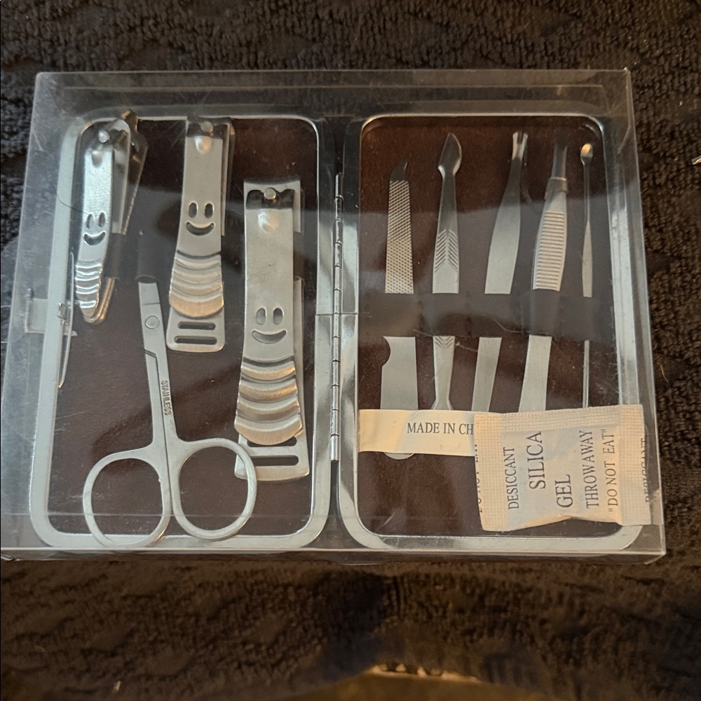 Stainless Steel Manicure Set 9 piece set w/ leopard case
